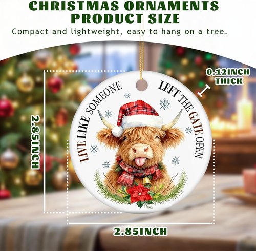 Highland Cow Christmas Tree Ornament - Farmhouse Decor for 2026 | Live Like Someone Left The Gate Open