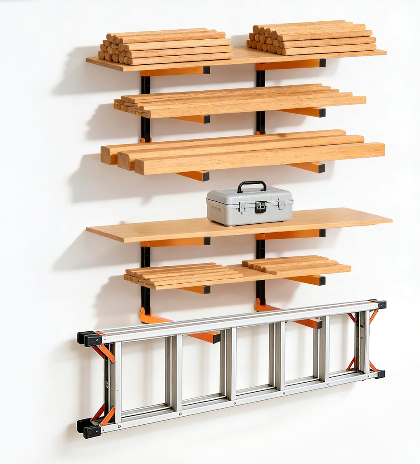 Skiennix Wall Mounted Lumber Storage Rack - Heavy Duty Steel Organizer for Garages & Workshops