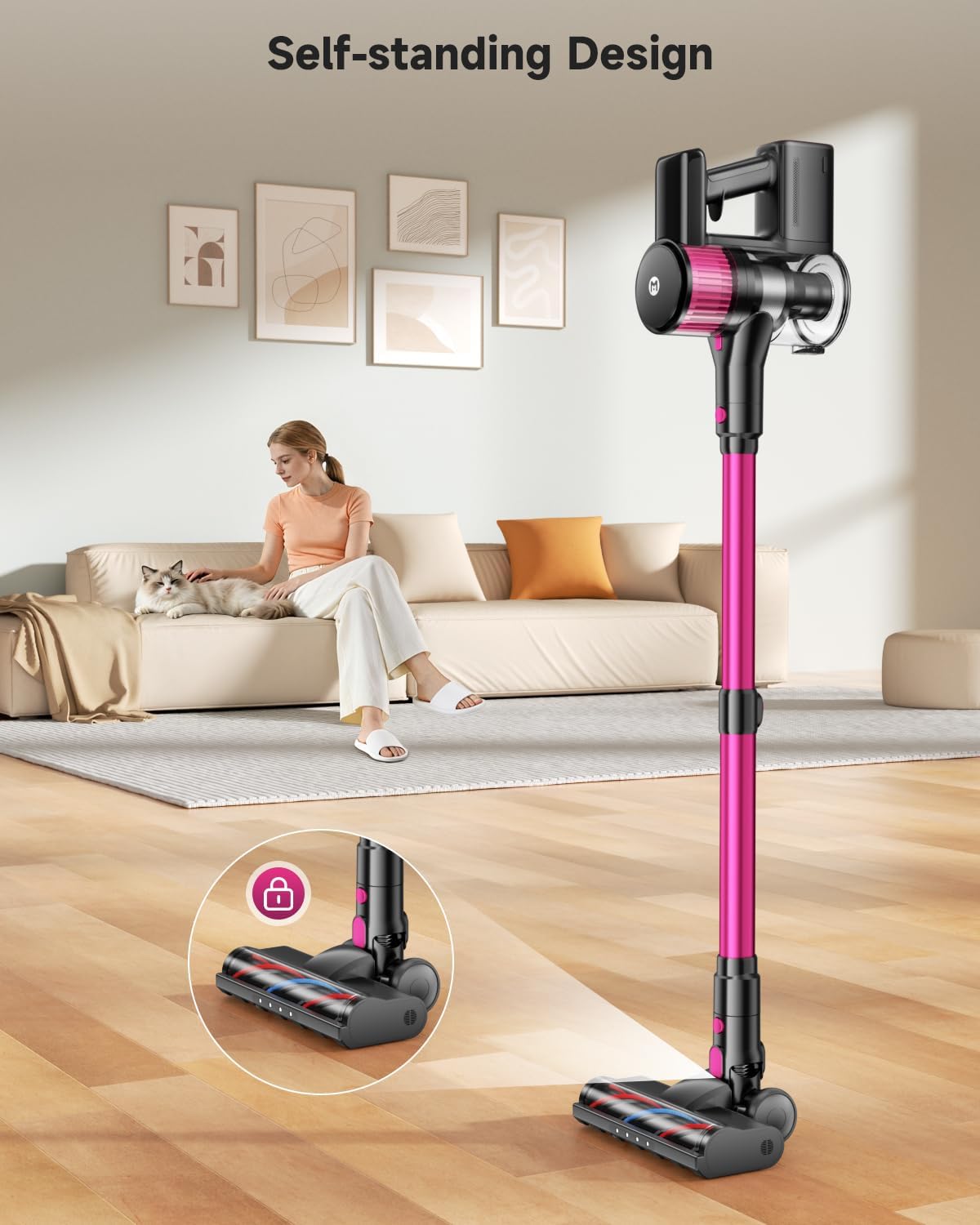 MYUAKO Cordless Vacuum Cleaner - Powerful 650W Suction, 75 Mins Runtime, 2L Capacity for Pet Hair & Carpets