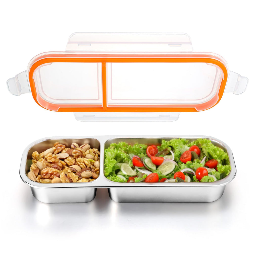 Palksky Bento Snack Containers Stainless Steel for Adult, Reusable Metal Lunch Boxes with Lids, Divided Food Storage Containers for Office, Gym, Travel, Outdoor