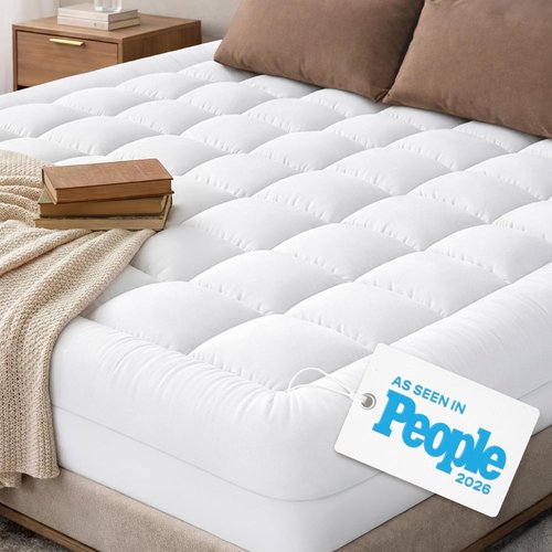 Cloud-Like Mattress Topper | 100% Cotton Full Size Pad for Breathable Back Support - Naturally Cooling, White