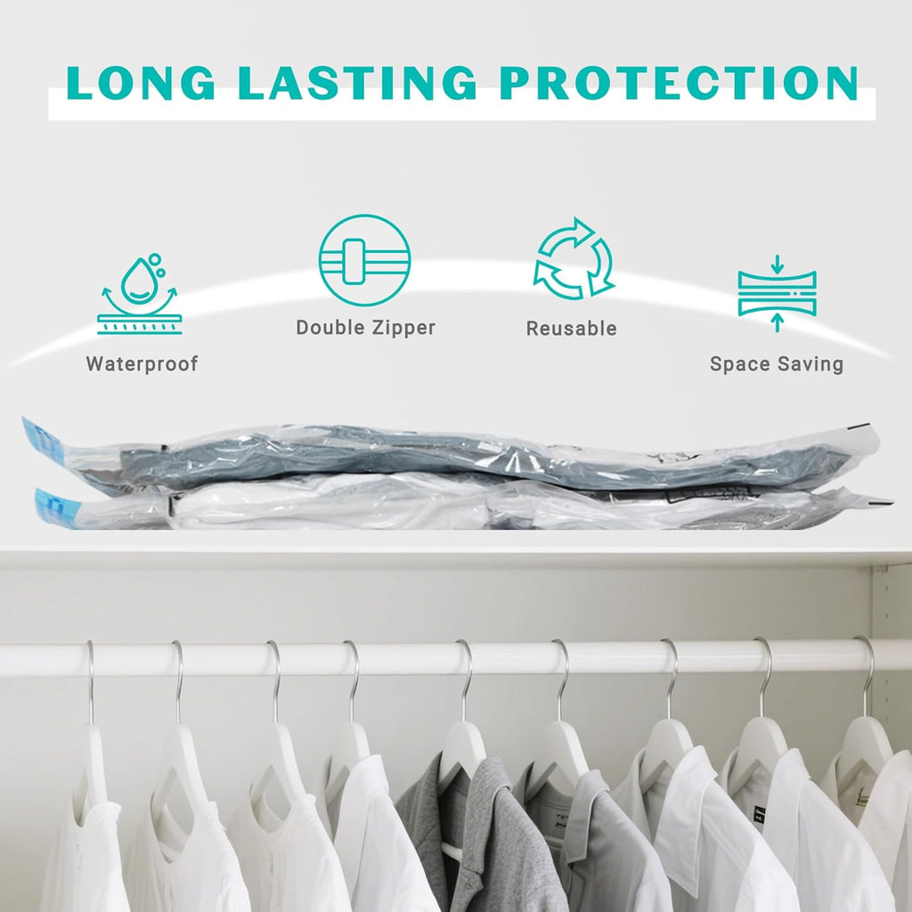Skiennix Vacuum Seal Bags - 15 Pack Space Saver Storage for Clothing, Blankets & Travel | Hand Pump Included