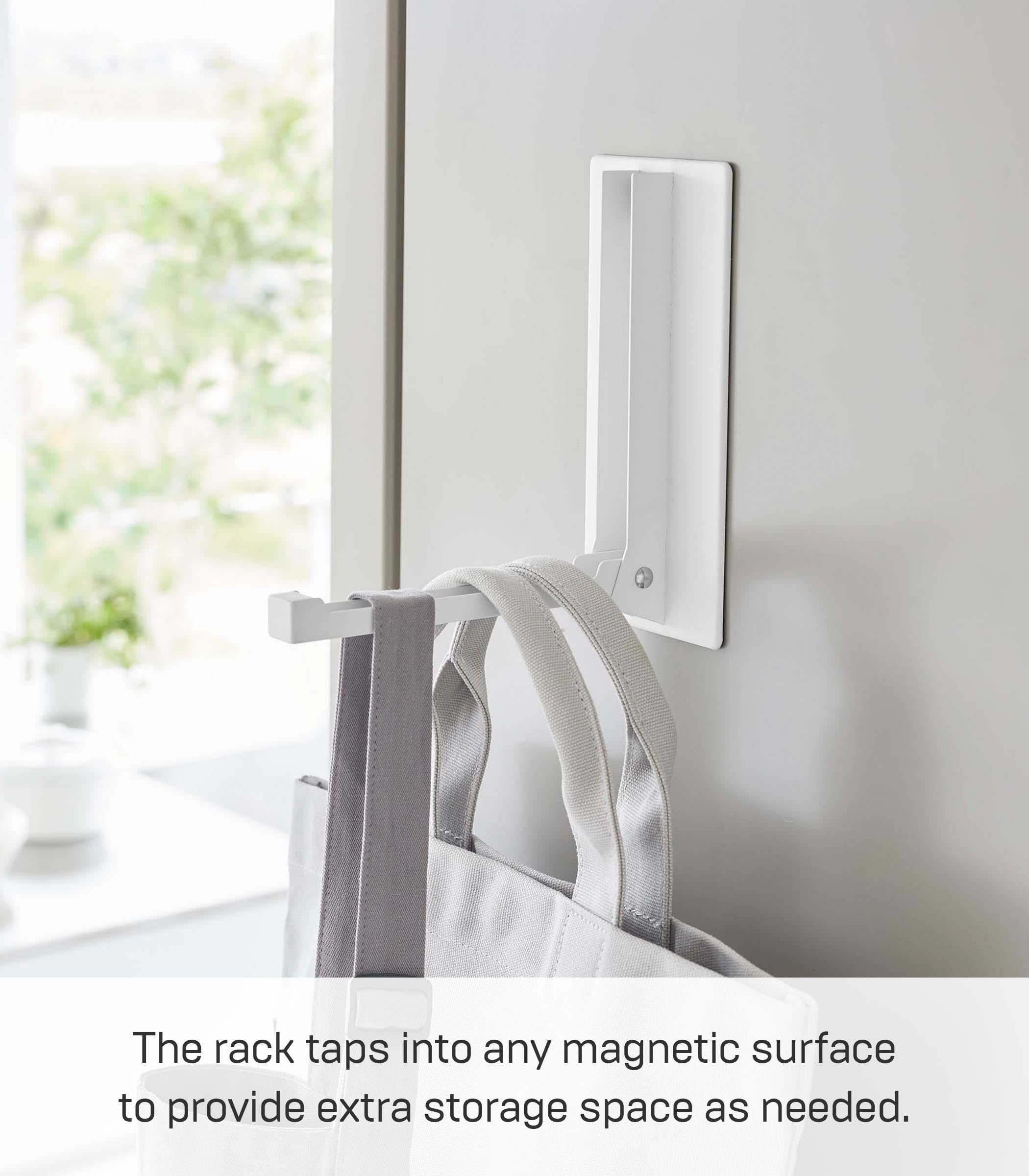 YAMAZAKI Home Tower Magnetic Folding Hook for Wall Door Or Refrigerator, Collapsible Coat, Bag Or Umbrella Metal Hanger - Steel