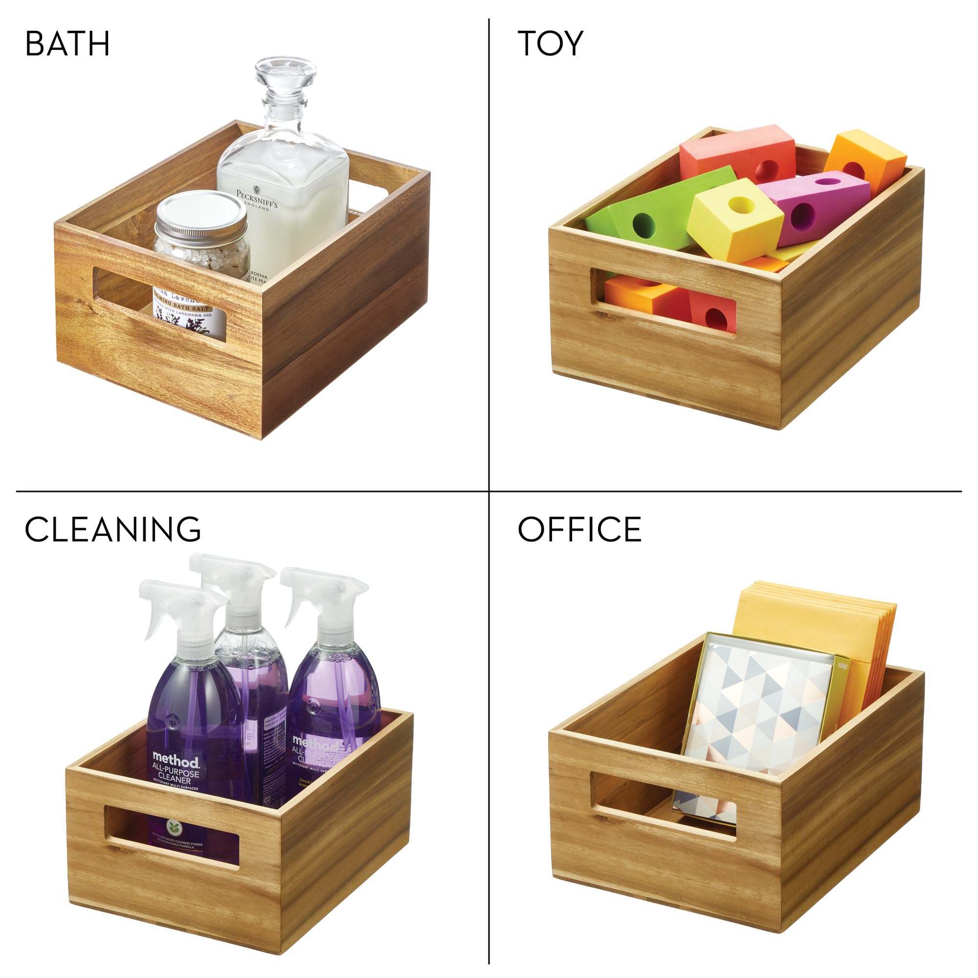 iDesign Acacia Wood Pantry Storage Bin with Handles - Set of 4