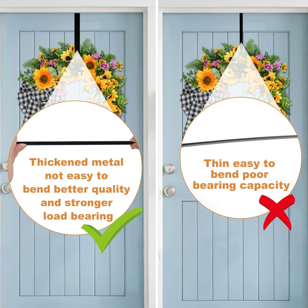 PECULA Wreath Hangers - 2 Pack 14" Metal Door Hooks | 40lb Load-Bearing for Decorations (Black)