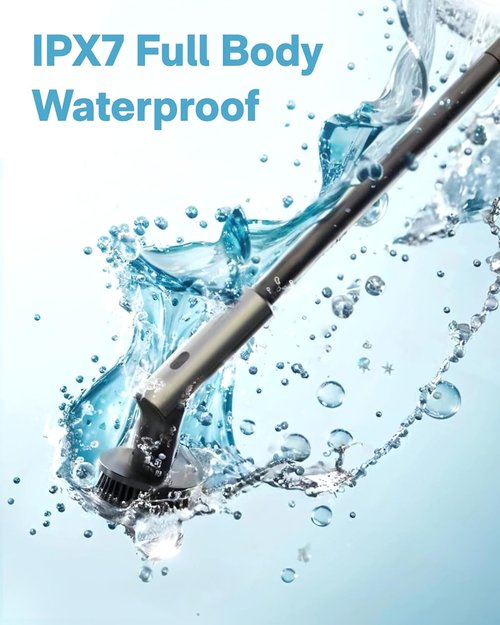 HOTO Cordless Electric Spin Scrubber - Waterproof Bathroom Cleaning Brush with 6 Brush Heads | Long Handle, 22 in-lb Torque