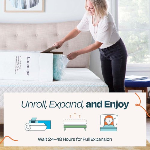 Linenspa 3 Inch Gel Memory Foam Mattress Topper - Queen Size, Cooling & Pressure Relieving, CertiPUR Certified