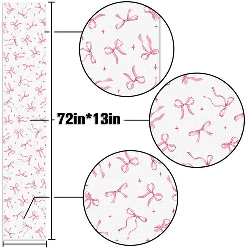 Buxiuer Pink Bow Party Table Runner Valentine's Day Coquette Girls Birthday Party Decoration Tea Wedding Baby Shower Dining Room Home Kitchen Table Decor (Pink, 13" x 72")