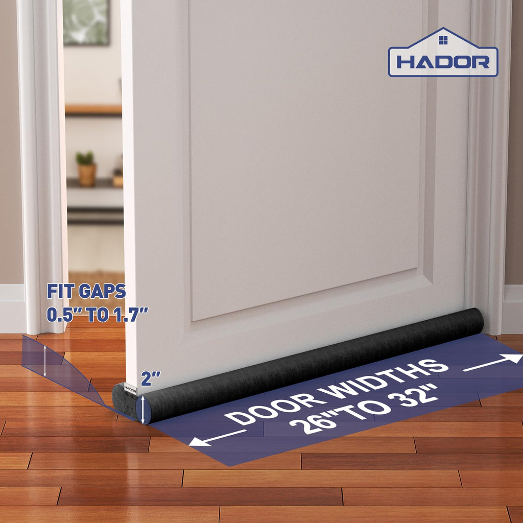 Door Draft Stopper for Bottom of Door, 30 Inch Under Draft Air Noise Light Blocker 24"- 30" Double Side Soundproof Sweep Filler Seal Gap up to 1.7" for French Patio Sliding Door Guard, Grey