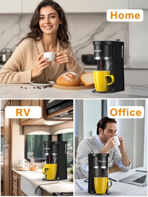Karosie Small Single Serve Coffee Maker, Fast Brew for K-Cup & Ground Coffee, 6-12 Oz Brew Sizes, One-Button Single Cup Coffee Maker, Coffee Machine with Descaling Reminder