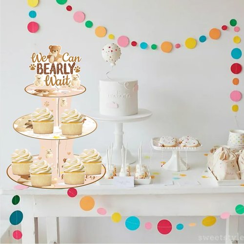 umoni We Can Bearly Wait Cupcake Stand Bear Baby Shower Decorations 3 Tier Bear Theme Cupcake Stand We Can Bearly Wait Baby Shower Decoration Cupcake Holder for Gender Reveal Party Supplies