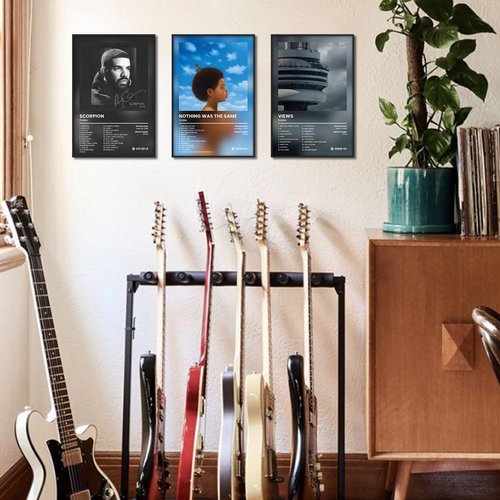 Anslivle 3-Piece Framed Canvas Drake Album Cover Posters - Black | 16x24 Inches Contemporary Music Wall Art for Home