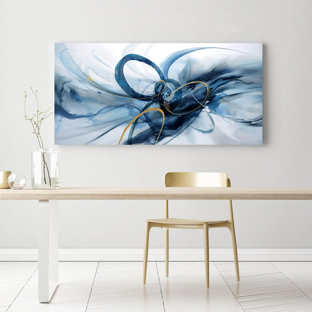 XLSJERST Extra Large Canvas Wall Art - Modern Abstract Blue & White Artwork for Home Decor
