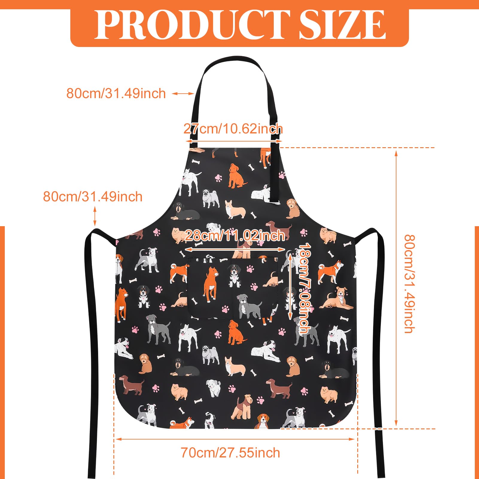XLSXEXCL Dog Grooming Waterproof Apron with 2 Pockets, Puppy Pets Apron, Adjustable Painting Gardening Cooking Gift for Men Women (Animals + Paw)