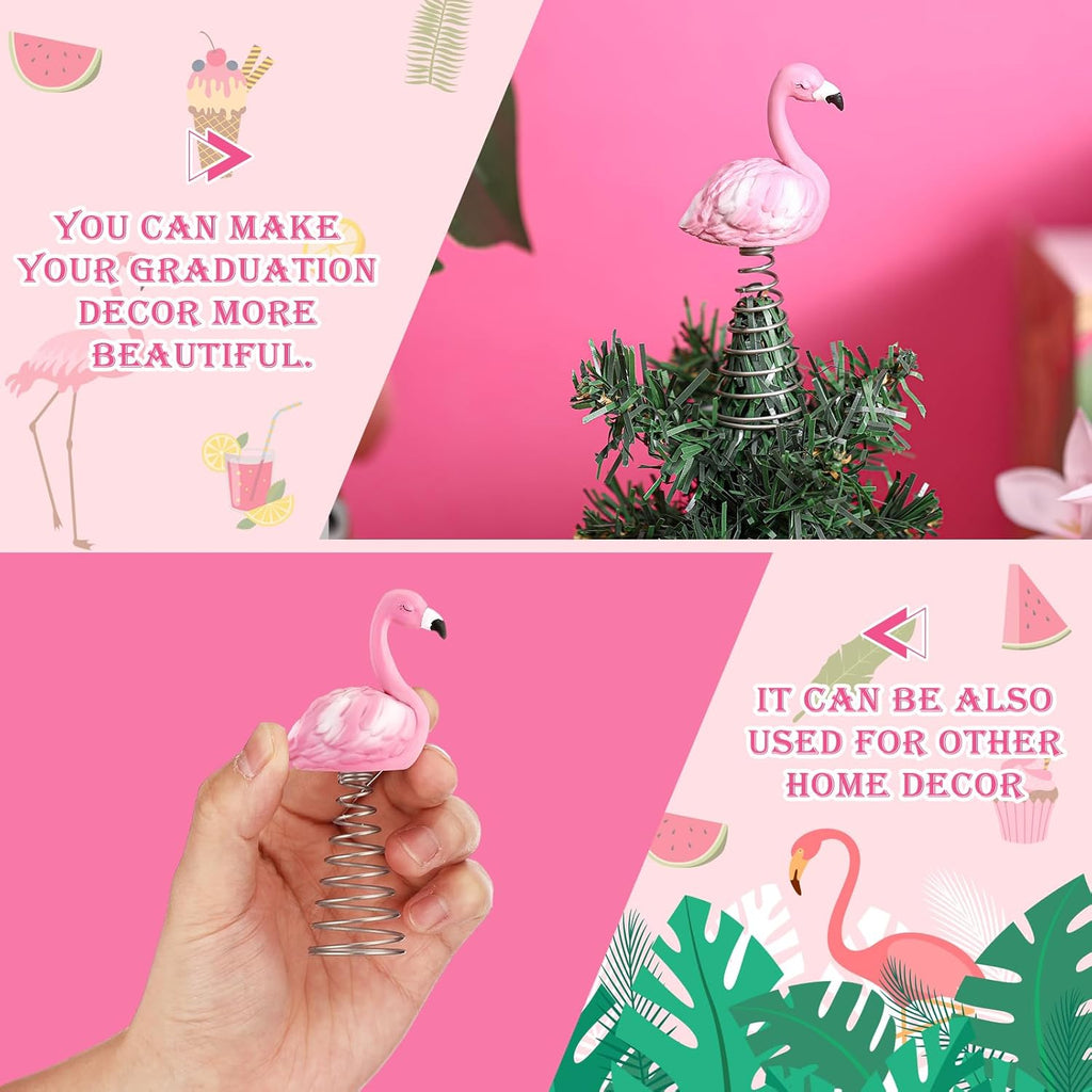 Queekay Mini Flamingo Ornament - 4 Inch Pink Tropical Tree Topper for Summer Party Decor