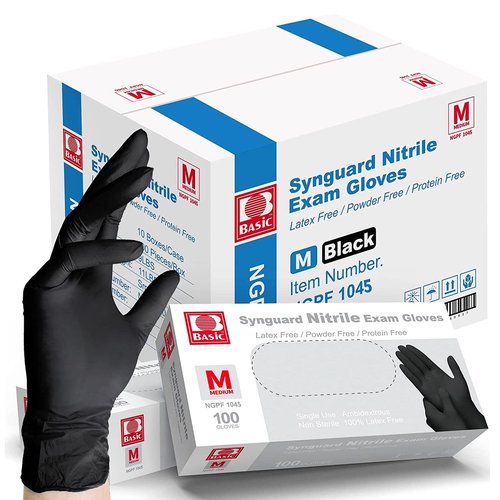 Intco Basic Medical Black Nitrile Exam Gloves 4.5 Mil - Latex-Free & Powder-Free - NGPF 1045 (Case of 1,000), Medium