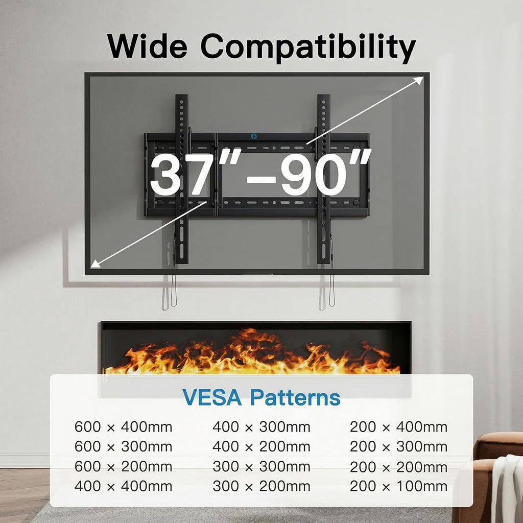 Pipishell Tilt TV Wall Mount Bracket - Low Profile for 37-90 Inch TVs | Fits 16"-24" Wood Studs, Max VESA 600x400mm, Holds Up to 132lbs