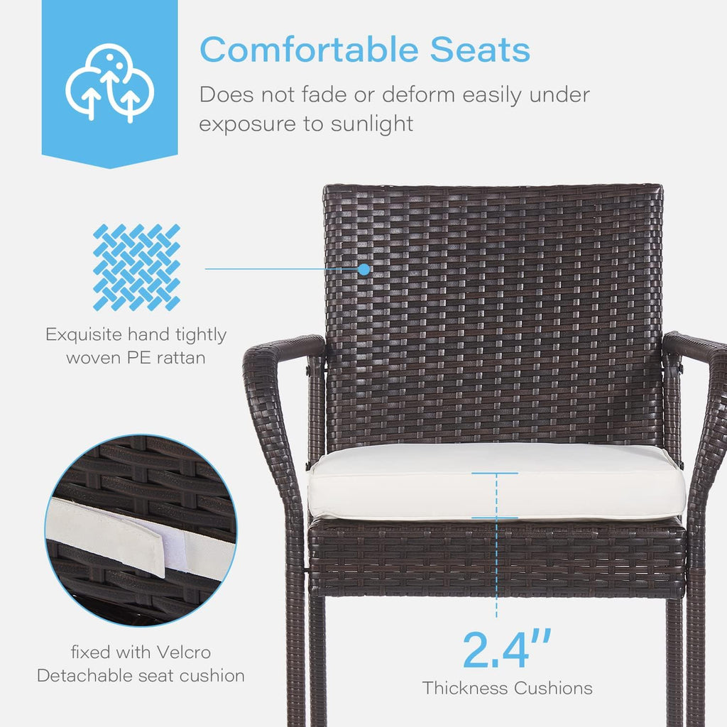 PayLessHere 30" Patio Bar Stools - Set of 2 All-Weather Wicker Chairs with Footrest & Khaki Cushions