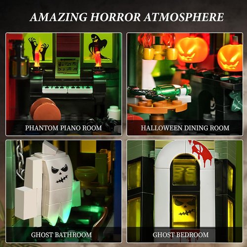 iATOM Haunted House Building Set - Halloween Mansion with Lights | Spooky Architecture for Adults, Gift Idea