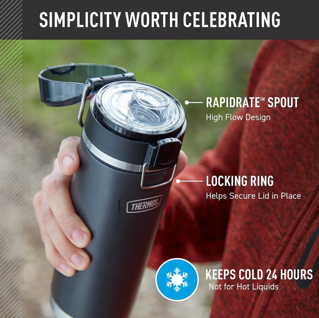 THERMOS ICON SERIES Stainless Steel Water Bottle - 24 Ounce, Glacier | Vacuum Insulated with Spout Lid