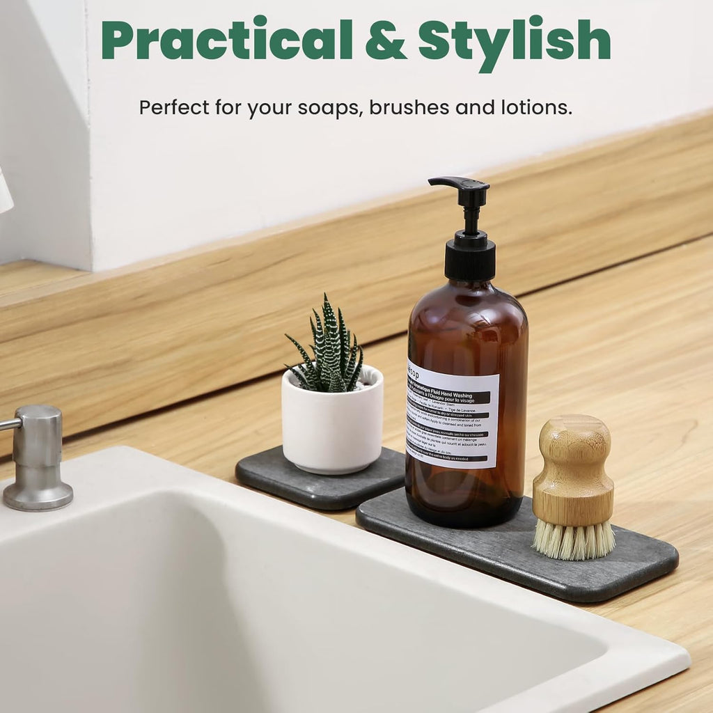 Skiennix Diatomaceous Earth Tray Set - Fast Drying Soap & Toothbrush Holders | 3-Piece Bathroom Accessory Set