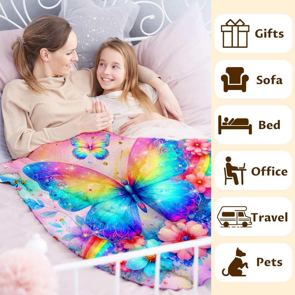 Sharecolor Blanket for Girls Butterfly Throw Blanket Gifts for Kids Teens, 60x50 Inches Cute Flannel Blankets Throws for Couch Sofa Bed