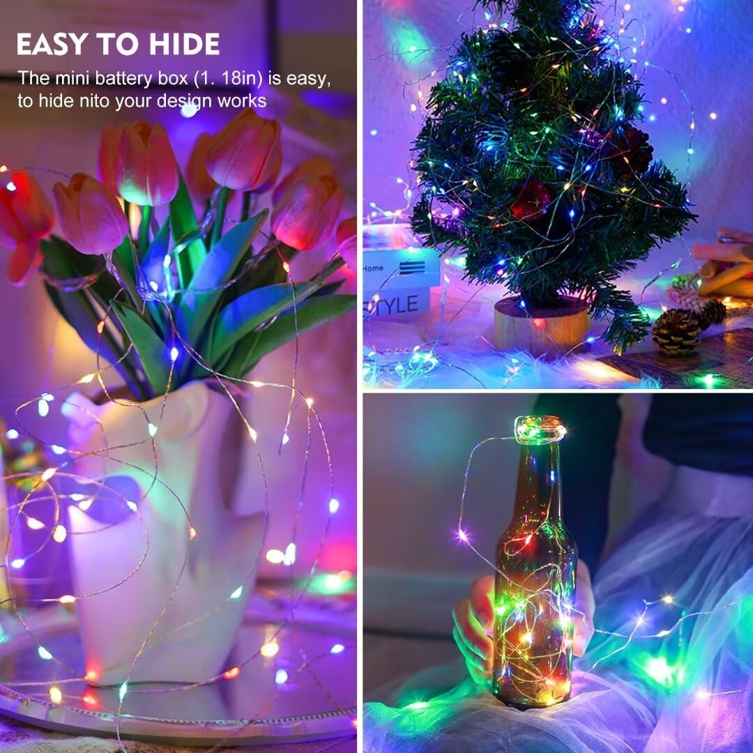 Pozzolanas 24 Pack Multi-Colored Fairy Lights - Battery Operated 7FT Waterproof String Lights for Weddings & Parties