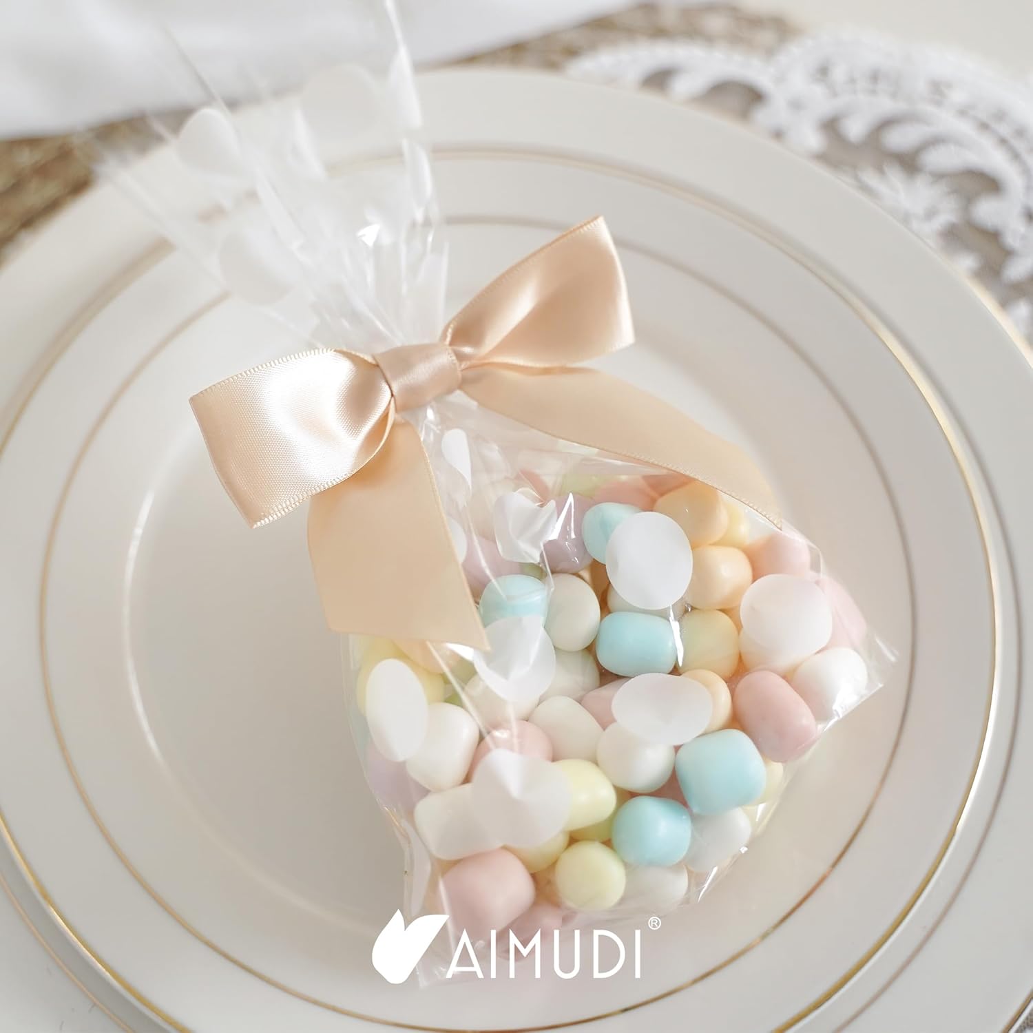 AIMUDI Champagne Gift Wrapping Bows - 3.5" Pre-Tied Small Christmas Tree Bows | 50 Count for Crafts & Decorations