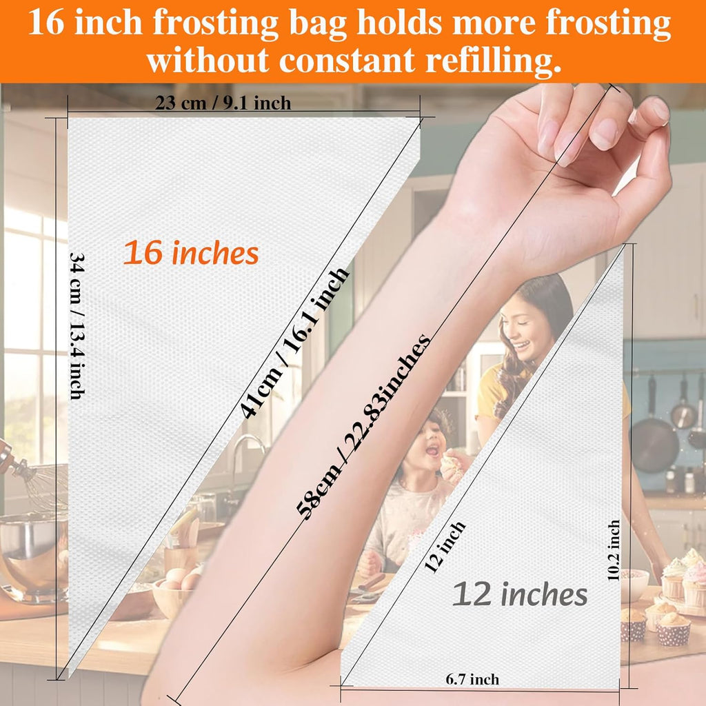 Skiennix Disposable Piping Bags - Thickened Large 16-Inch Bags for Cake Decorating & Icing (500 Pcs)