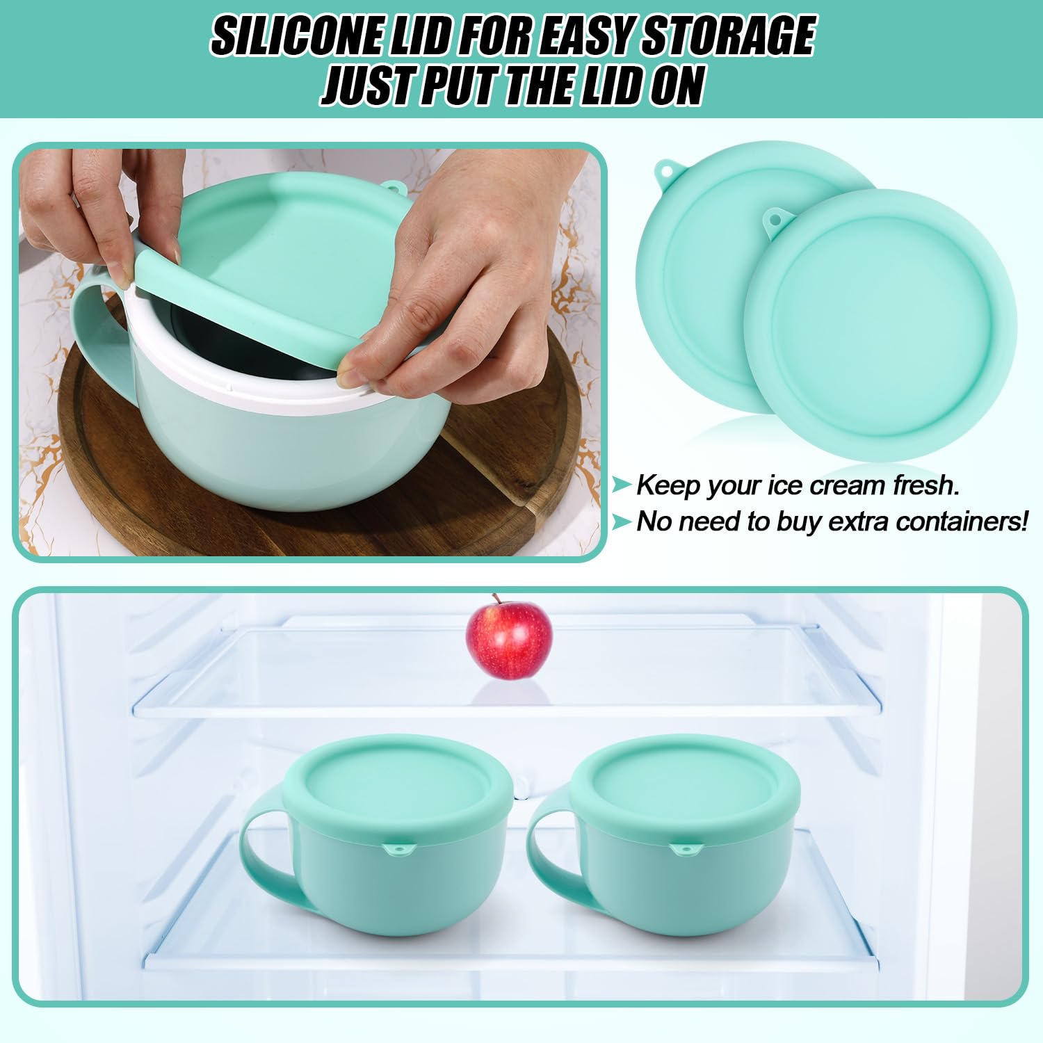 2pcs Silicone Lid for Dash My Mug, 5.9in BPA-Free Silicone Bowl Covers Storage Lid Replacement for Dash Ice Cream Maker Mug (Light Green)