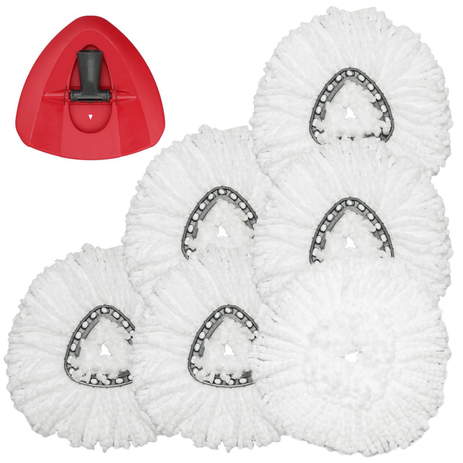 Spin Mop Replacement Head - 6 Pack EasyWring Mop Refills with Base Compatible with O-Cedar Triangle Spin Mop, Microfiber Mop Replace Head Easy Cleaning Floor Head Mop for Floor Cleaning