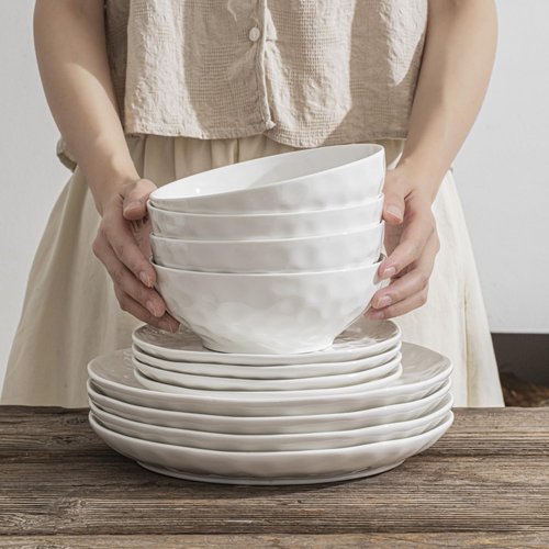HOMBENE Large Dinnerware Set 16 Piece Service for 4, Plates and Bowls Sets, High-fired at 2372°F, for Dessert Salad and Pasta, Dishes Set w/Cereal Bowls