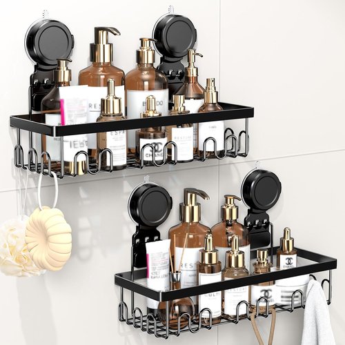JOTPE Shower Caddy - No Drill Suction Cup Organizer | Waterproof & Removable, Holds 40 lbs, Black