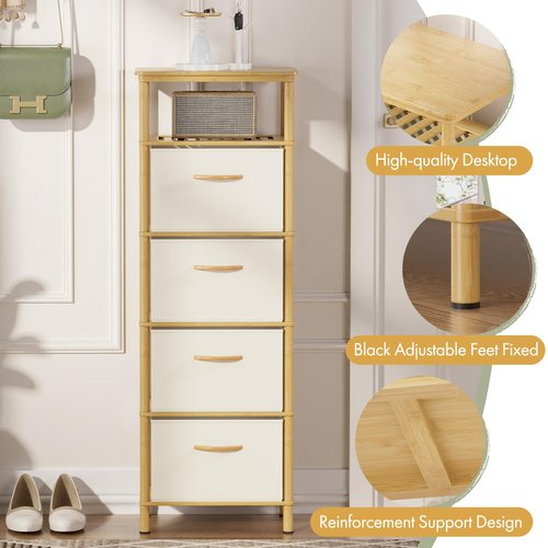 EZ2LIVE Bamboo Tall Skinny Dresser, Small Space Storage Narrow Dresser, 4 Large Water-Resistant Fabric Drawers, Small Dressers, for Bedrooms, Living Rooms, Hallways