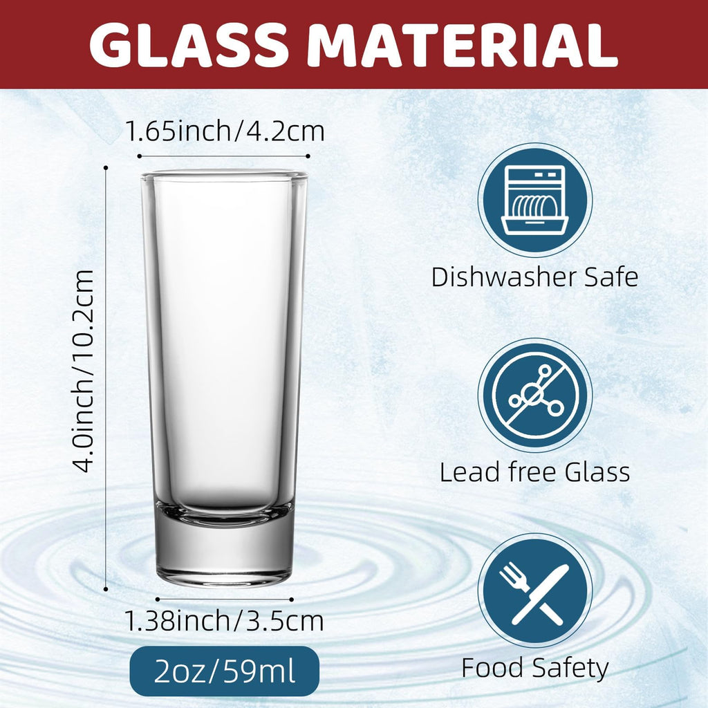 SUN GKOTTA 68-Pack 2oz Tall Shot Glasses Bulk,Glass Shot Glasses With Heavy Base,Clear Shooter Cups For Tequila,Vodka,Whiskey,Limoncello,Bar,Wedding and Party