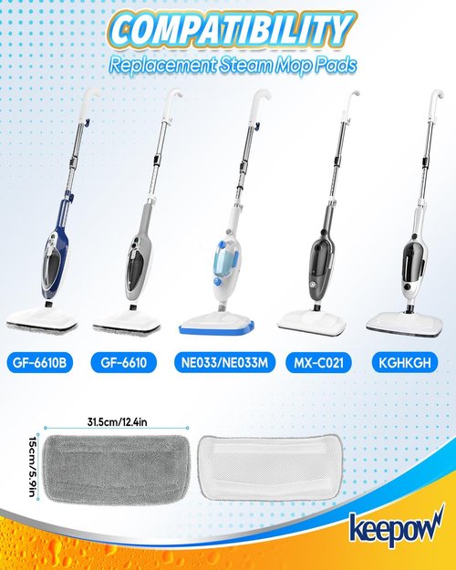 KEEPOW Steam Mop Pads - 4 Pack Microfiber Replacement for Mxnsewr, GorFanty GF-6610B, Neugo NE033