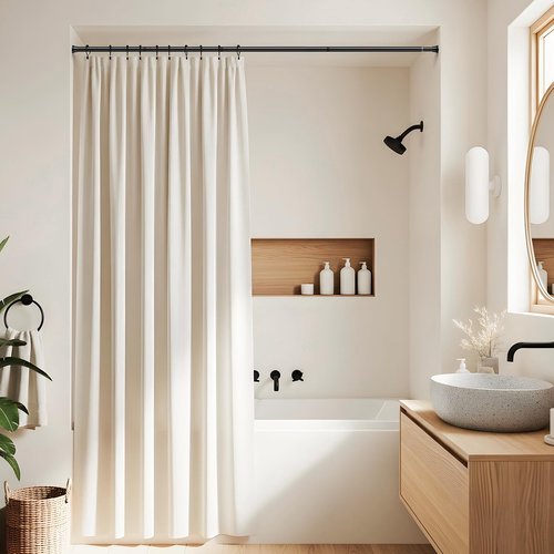 HAOYUNTE Tension Curtain Rod No Drill 32-76 Inch 7/8" Diameter Spring Loaded Curtain Rods Adjustable Expandable Tension Shower Rod for Bathroom Window Doorway Kitchen Closet, Black