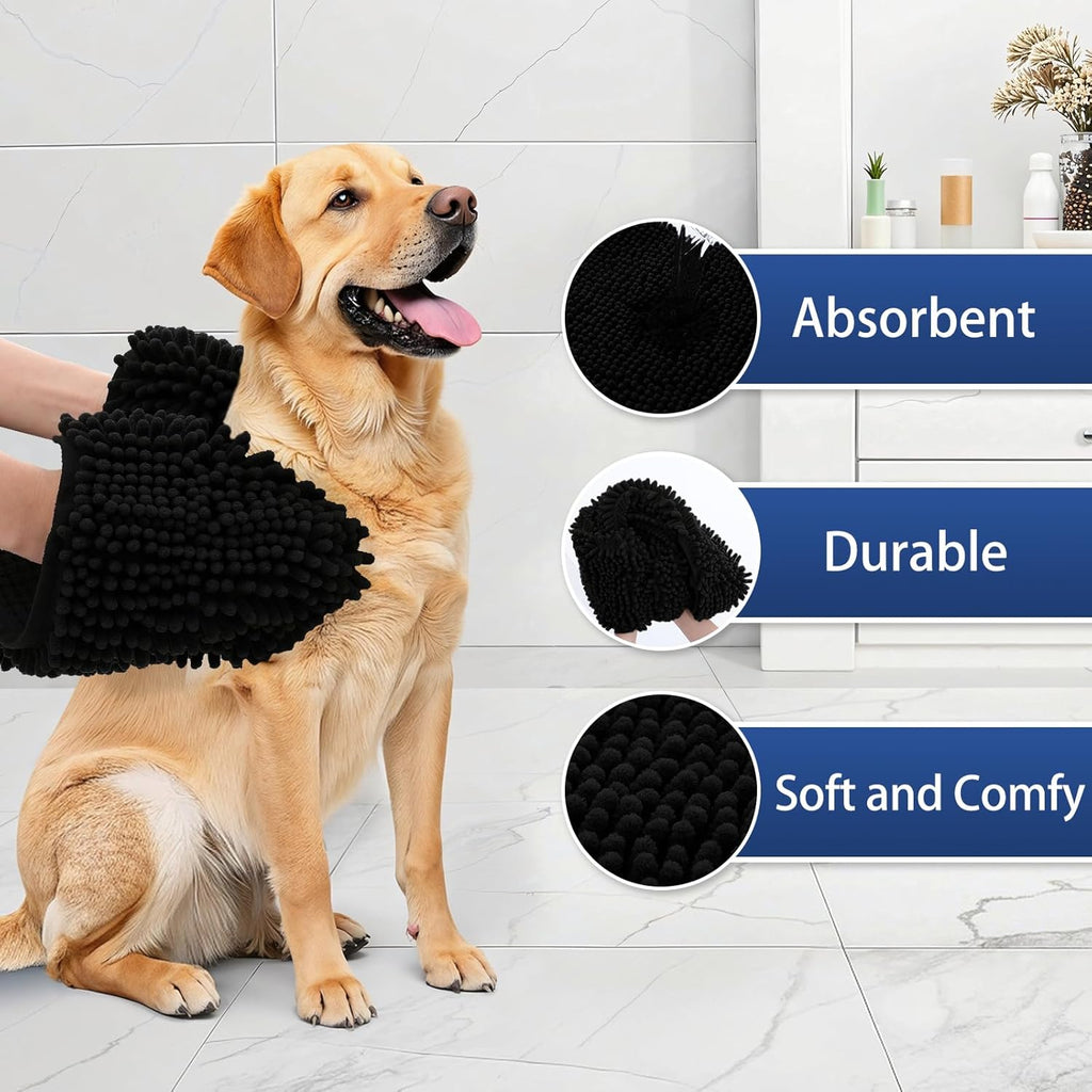 OLANLY Chenille Dog Bath Towel - Ultra Absorbent Quick Dry Plush Towel for Large Dogs & Puppies | 31x13, Black