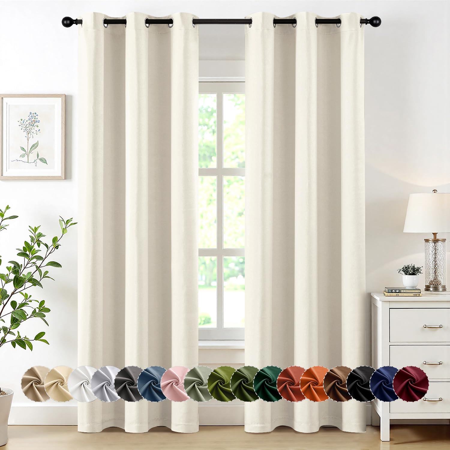 MIULEE Blackout Curtains - Thermal Insulated Room Darkening Drapes | 84 Inches Long, Beige & White, 2 Panels