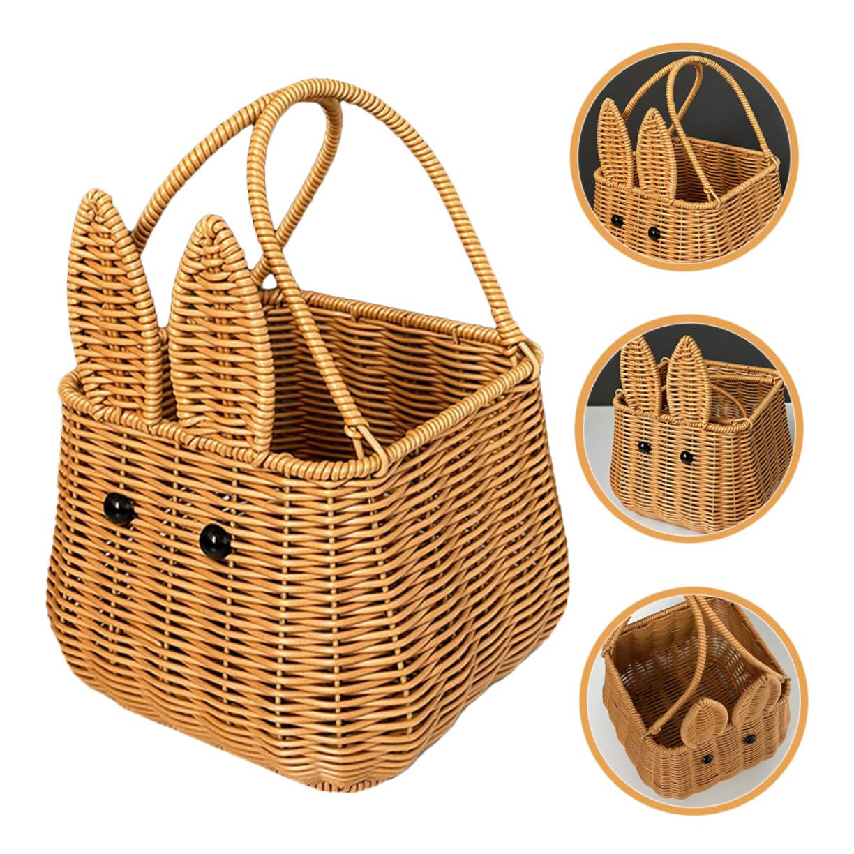 Toyvian Easter Bunny Woven Basket Cute Rabbit Handbasket 6.3In Multi-Purpose Storage Organizer for Home Nursery Picnic and Sundries