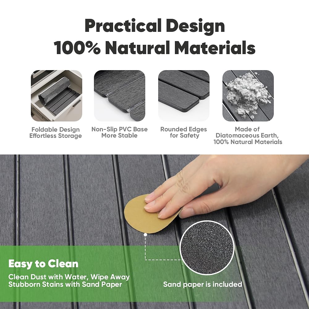 Stone Drying Mat for Kitchen Counter, Quick Diatomaceous Earth Mats for Dishes, 23.6"L x 15.7" W Super Absorbent Fast-Drying Collapsible Countertop Stone Mat (Dark Grey, 24" x 16")