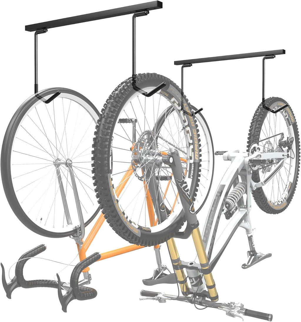 WALMANN Ceiling Mounted Bike Rack - Space-Saving Storage for 2 Horizontal or 4 Vertical Bikes