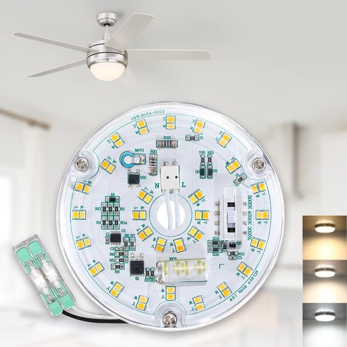 Caisens 4 Inch Ceiling Fan LED Light Replacement, 18W 2200LM 3000K 4000K 5000K LED Ceiling Fan Light Kit, Ceiling Fan Light Kit Replacement, 120V, CRI90, Dimmable