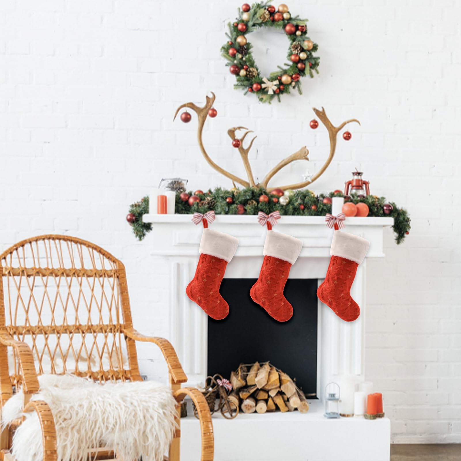 Christmas Stocking, red Sock has a Christmas Tree Shape., Plush White Cuff, 20 Inch Holiday Decor, Bone Shaped Design