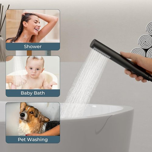 FORIOUS Freestanding Tub Faucet - High Flow Brass Bathtub Filler with Handheld Shower | Matte Black