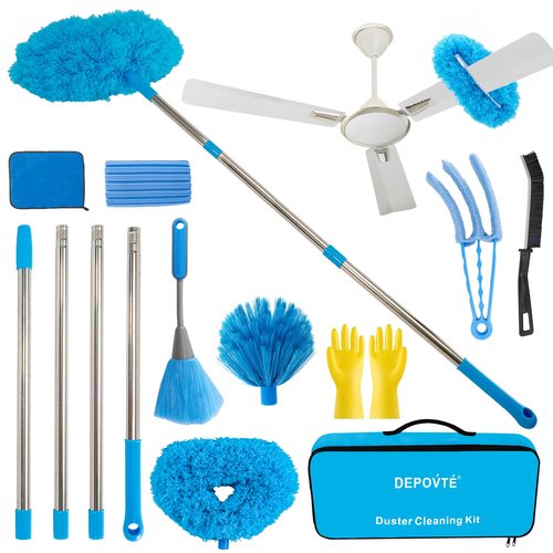 Ceiling Fan Cleaner Duster Kit 72 Inch Ceiling Fan Duster Extension Pole 8-in-1 Microfiber Duster Set for High Ceilings, Fan Blades, and Lights Reusable Cleaning Tools with Storage Bag