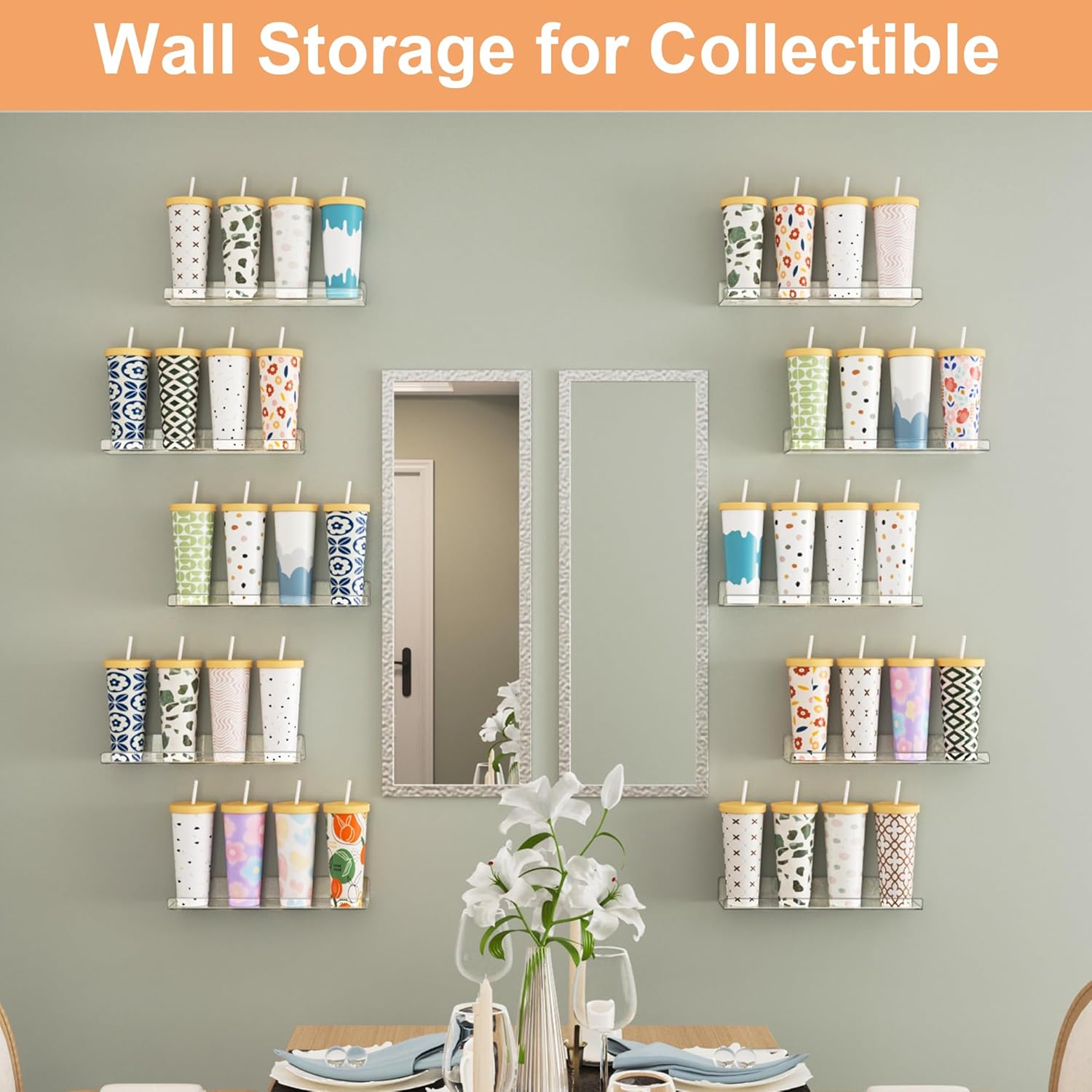 Upsimples 12 Pack Acrylic Shelves - Clear Wall Organizer for Figures, Toys, Perfume | 15" Display Shelf for Bedroom & Nursery