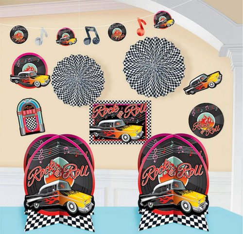 amscan Nifty 50's Theme Party Rock & Roll Decorating Kit (10 Piece), Multi Color, 15.7 x 10