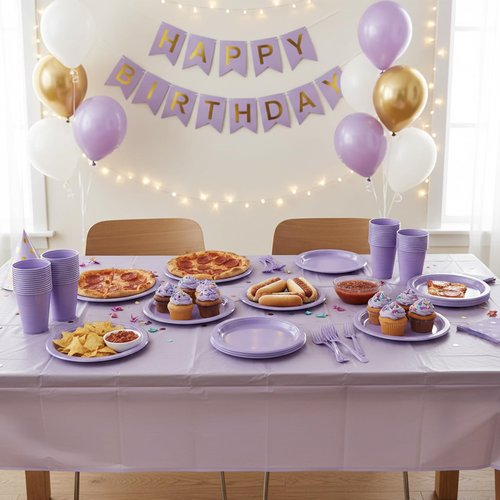 CLIYTICA Lavender Plastic Plates for Party,100 Guest - 7&9inch Plate,Napkins,Forks,12 oz Cups & Tablecloths,Disposable Party Supplies for Baby Shower,Wedding, Birthday,Afternoon Tea Partys