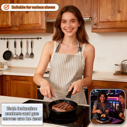 4.7 Inch Mini Frying Pan, Black Non-Stick Egg Pan with Hanging Hole, Flat Bottom Design for Gas, Induction, Electric Stove, Perfect for Single Serve Breakfast, Omelets & Camping, RV Use (Black)